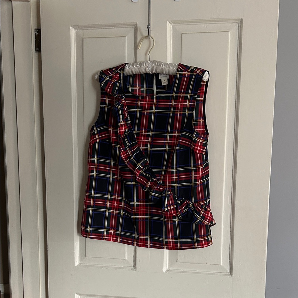 J. Crew Womens Multicolor Plaid Ruffle Top
